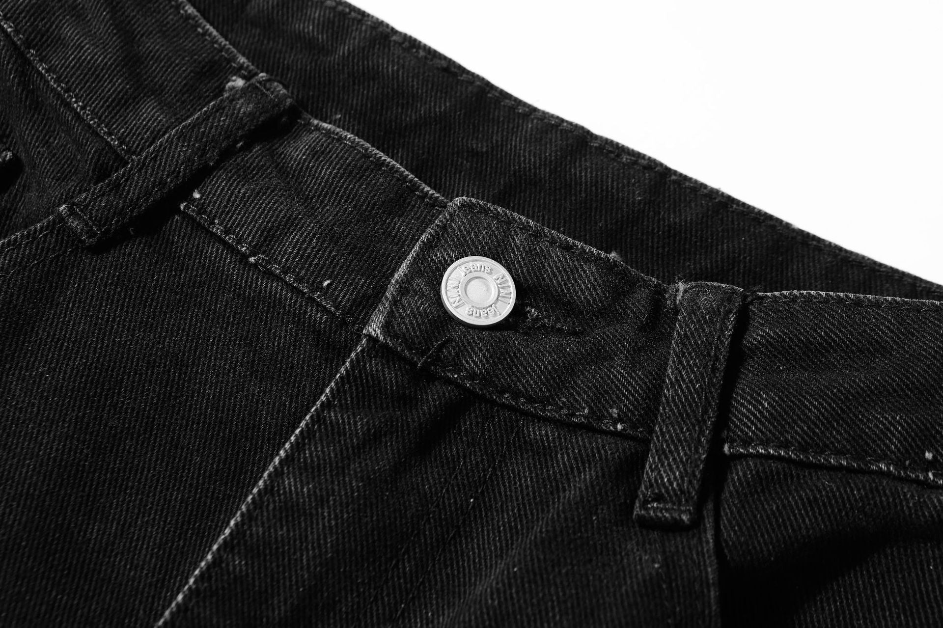 Washed Damage Multi-Pocket Straight Cargo Denim Jeans