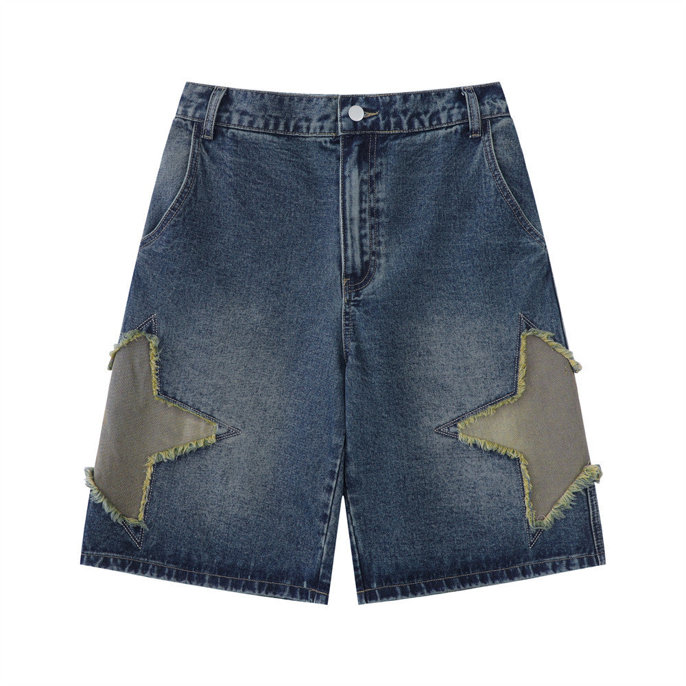 Patch Star Embroidered Denim Shorts