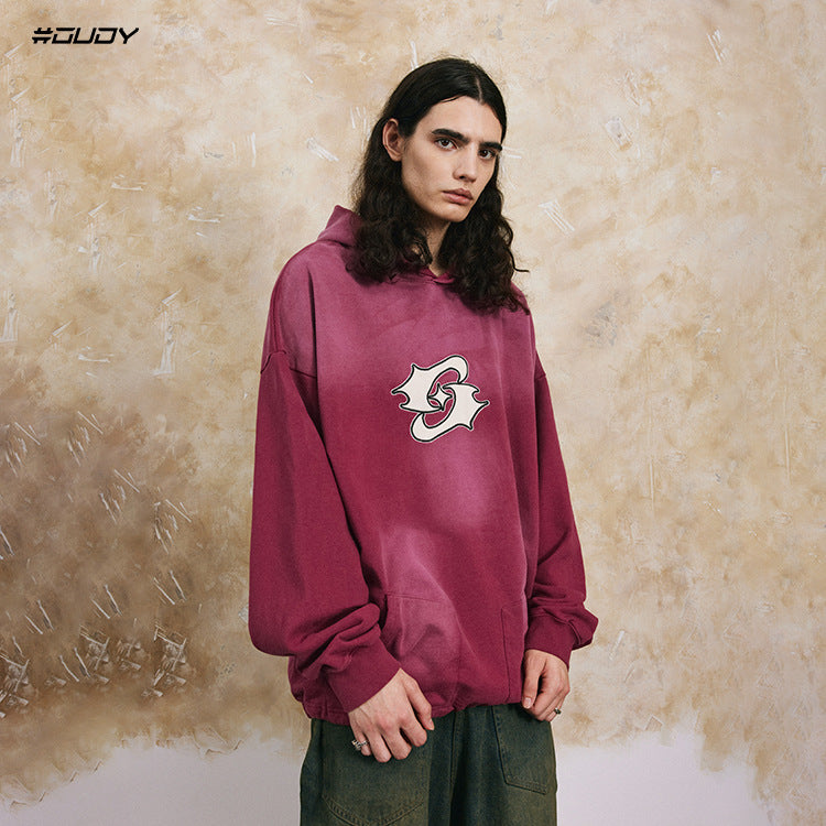 Fleece Linning Embroidery Drawstring Hem Pullover Hoodie