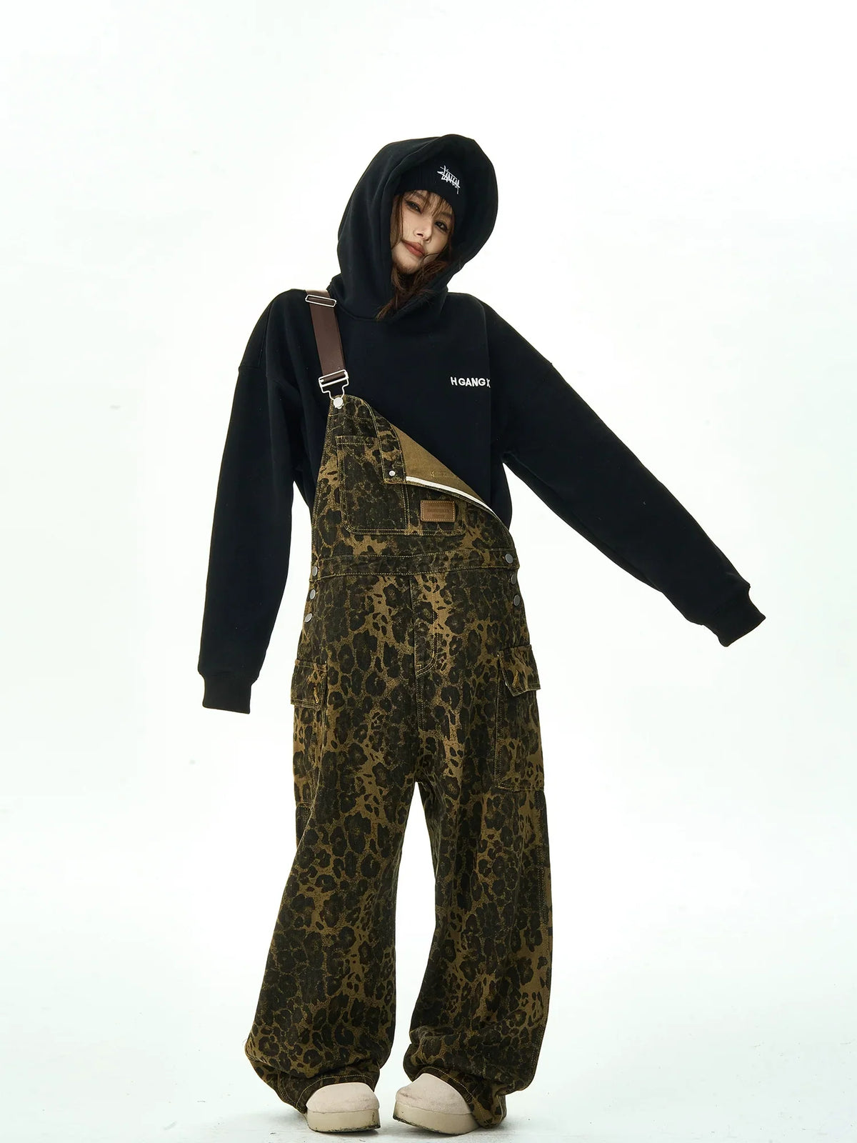 Leopard Pattern Wide Leg Overalls