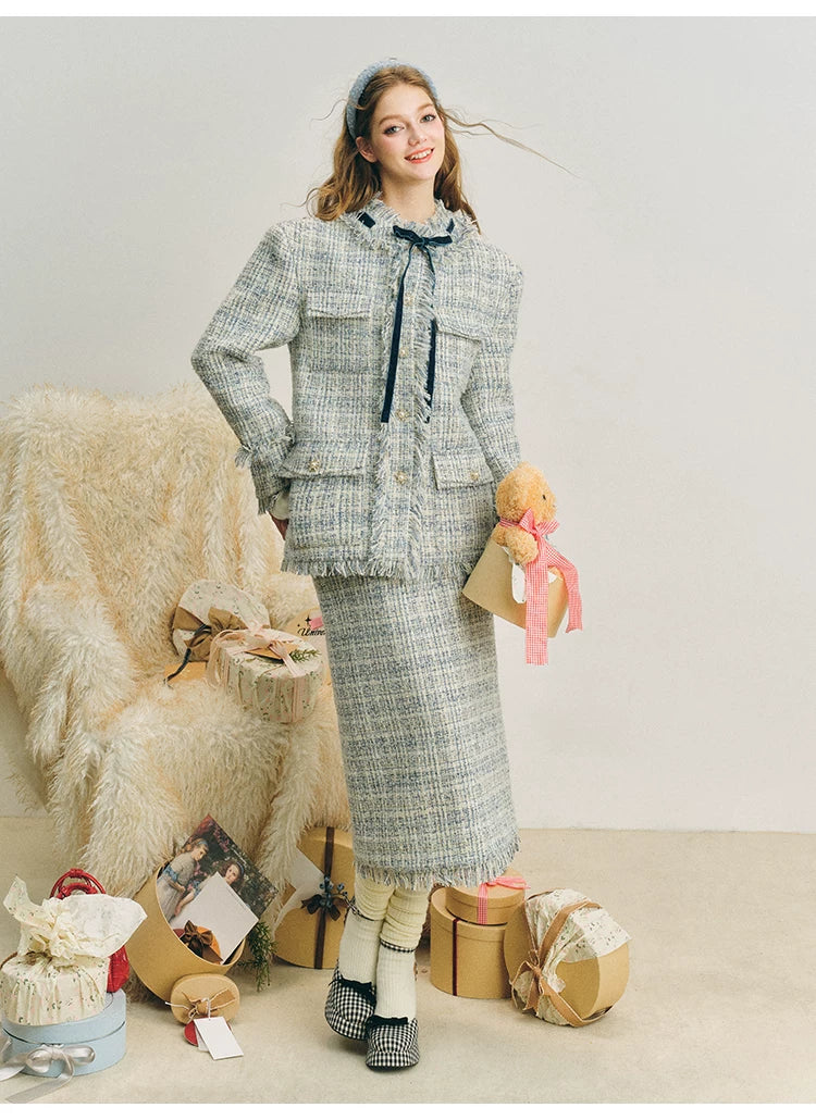 Bow Jacquard Jacket & Tassel Jacquard Short Skirt Setup
