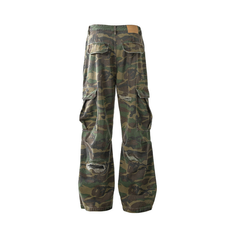 Pantaloni Cargo Svasati Mimetici Strappati