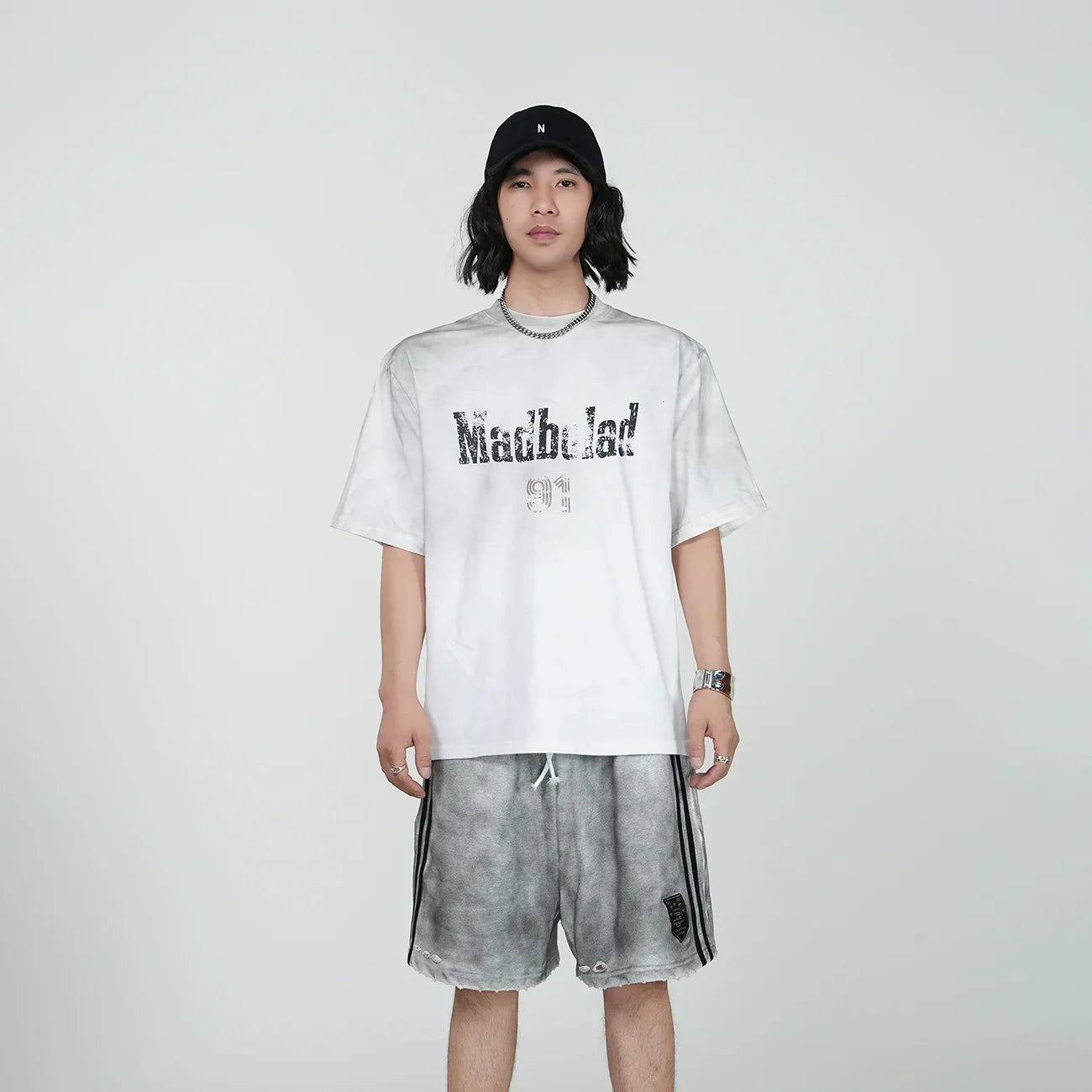 Washed Letter Design Short Sleeve T-Shirt & Heavyweight Short Set