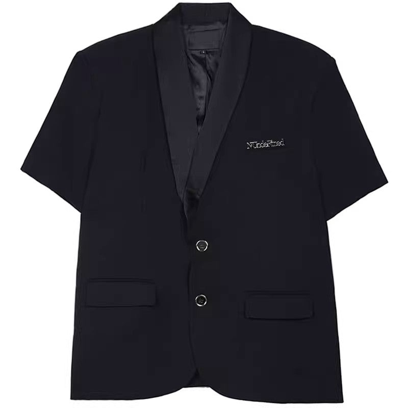 Oversize Short Sleeve Tailored Jacket & Wide-Leg Straight Shorts Setup