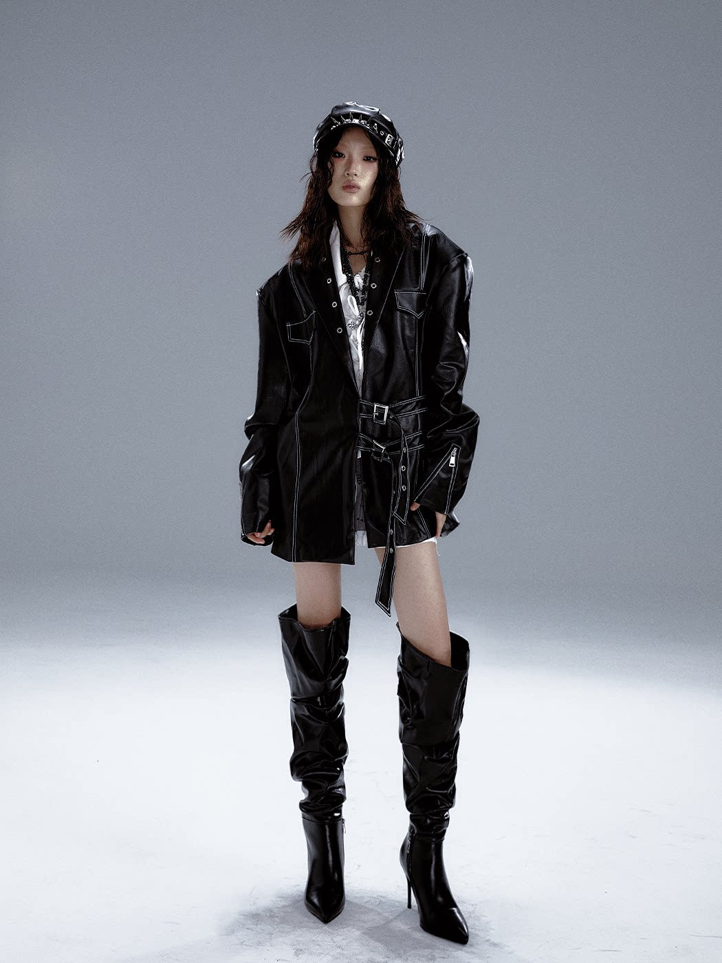Metal Accents Heavy PU Leather Jacket