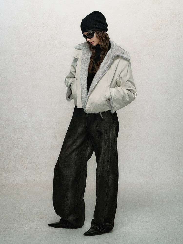 Reversible Short Fake Fur Zipper Jacket