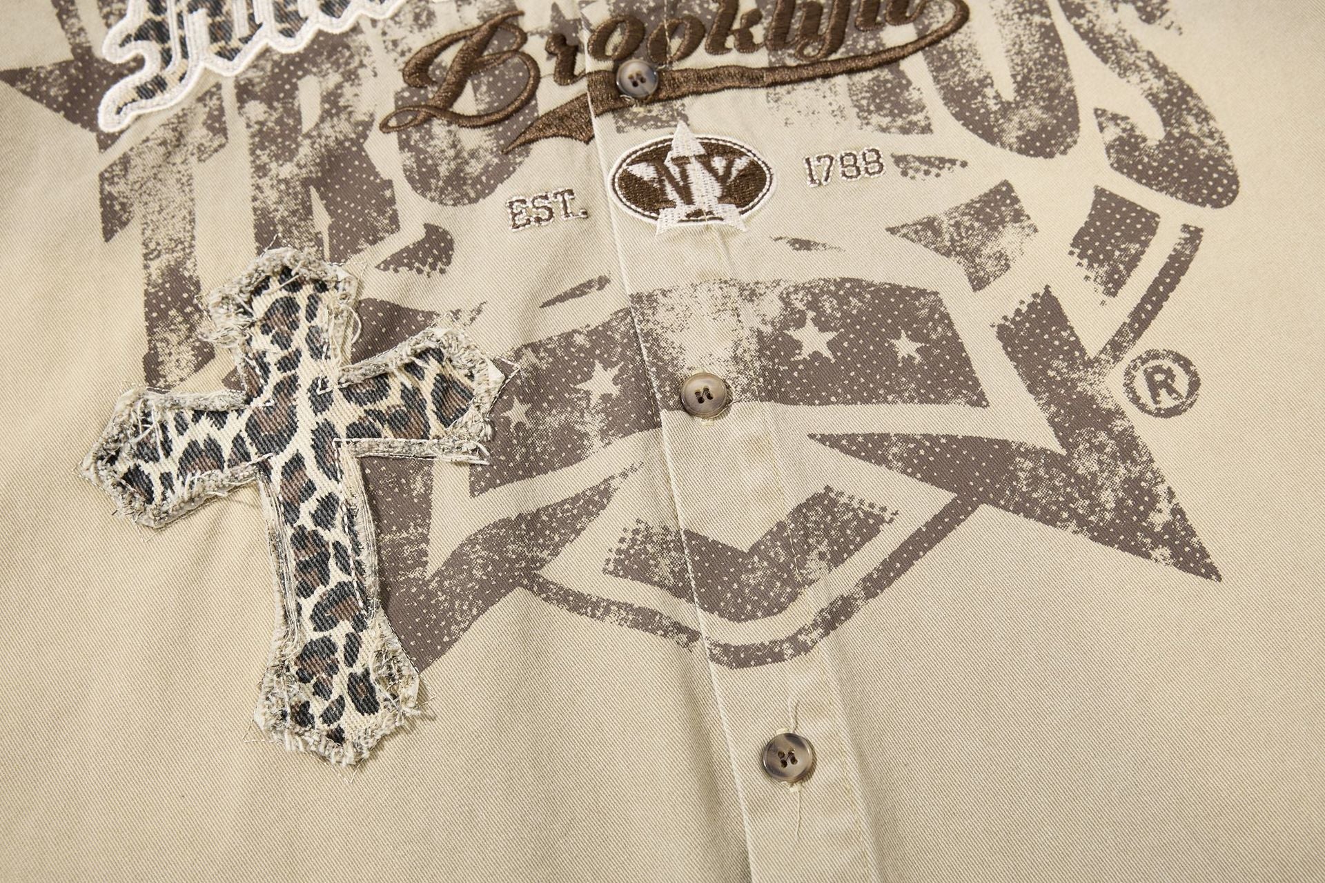 Leopard Print Cross Graphic Short Sleeve Shirt