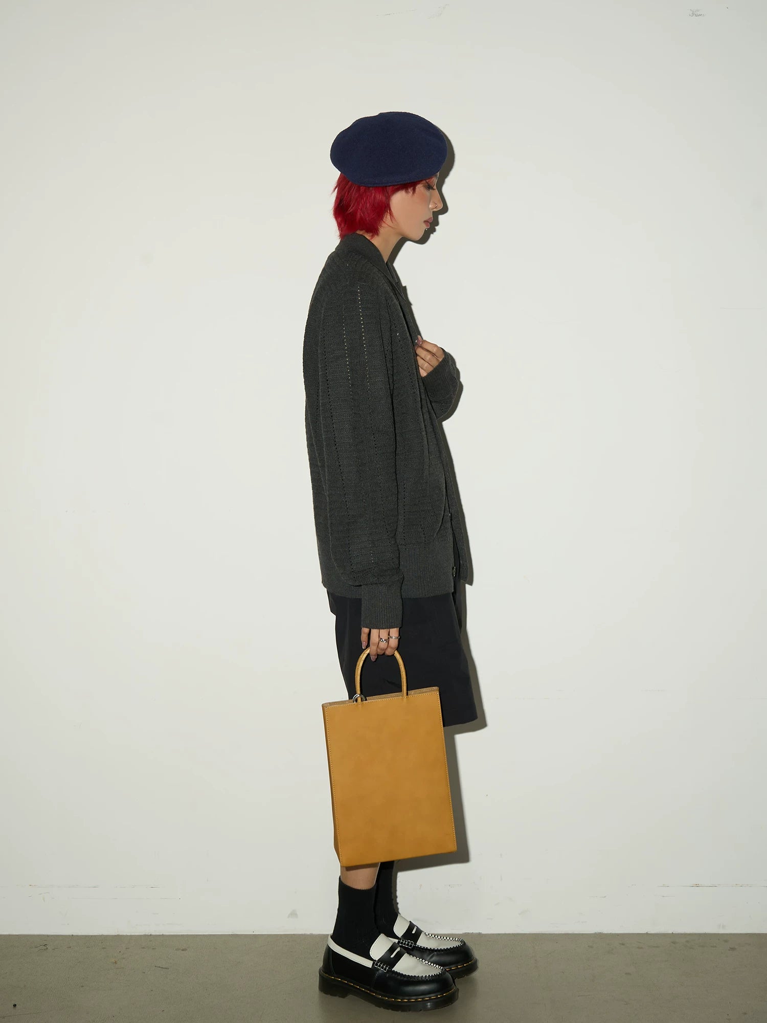 Hollow Textured Lapel Knit Cardigan
