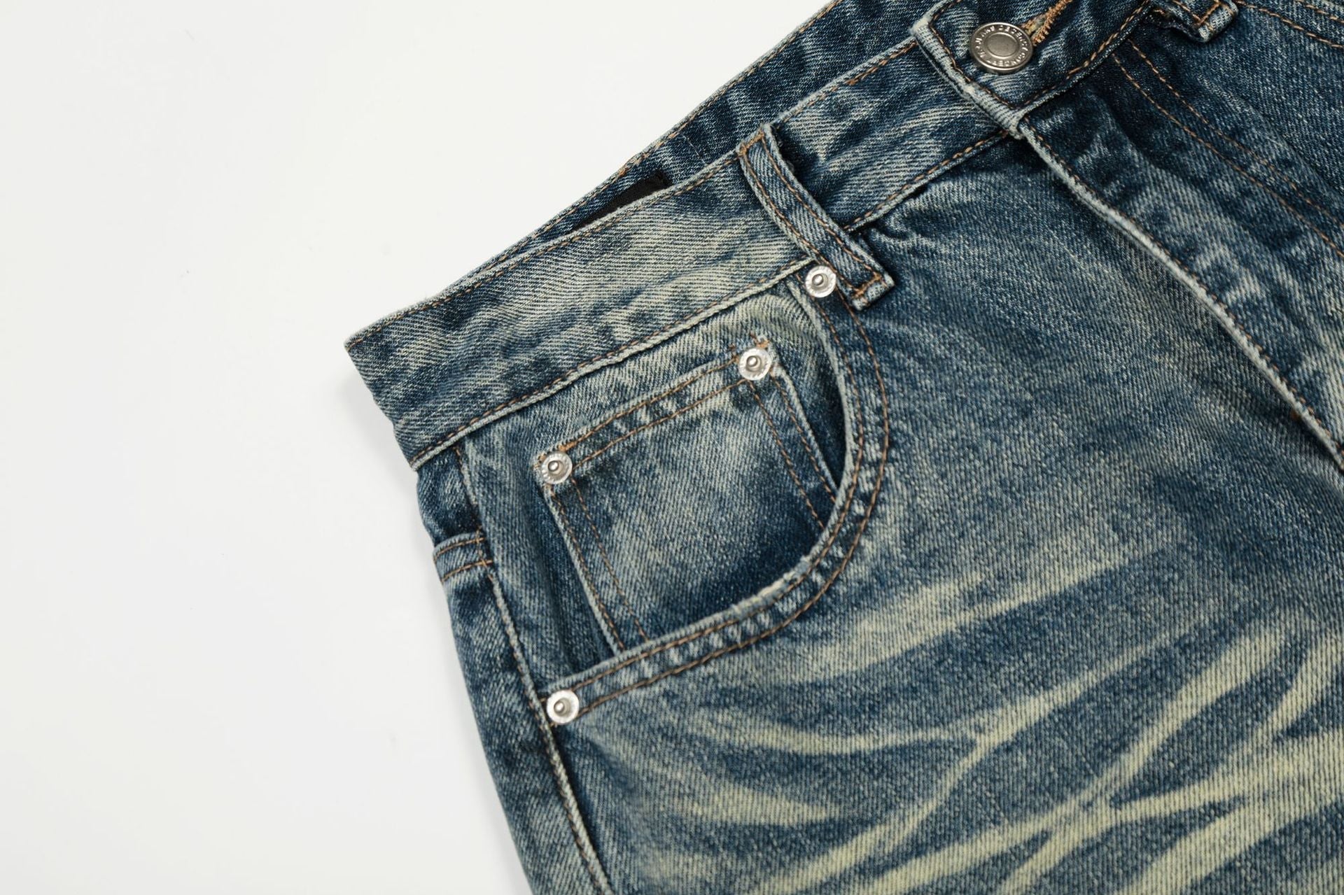 Whisker Damage Wide Leg Denim Jeans