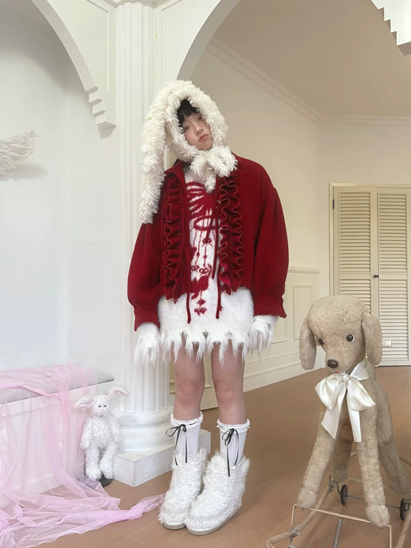 Bow Design Shaggy Knit Sweater