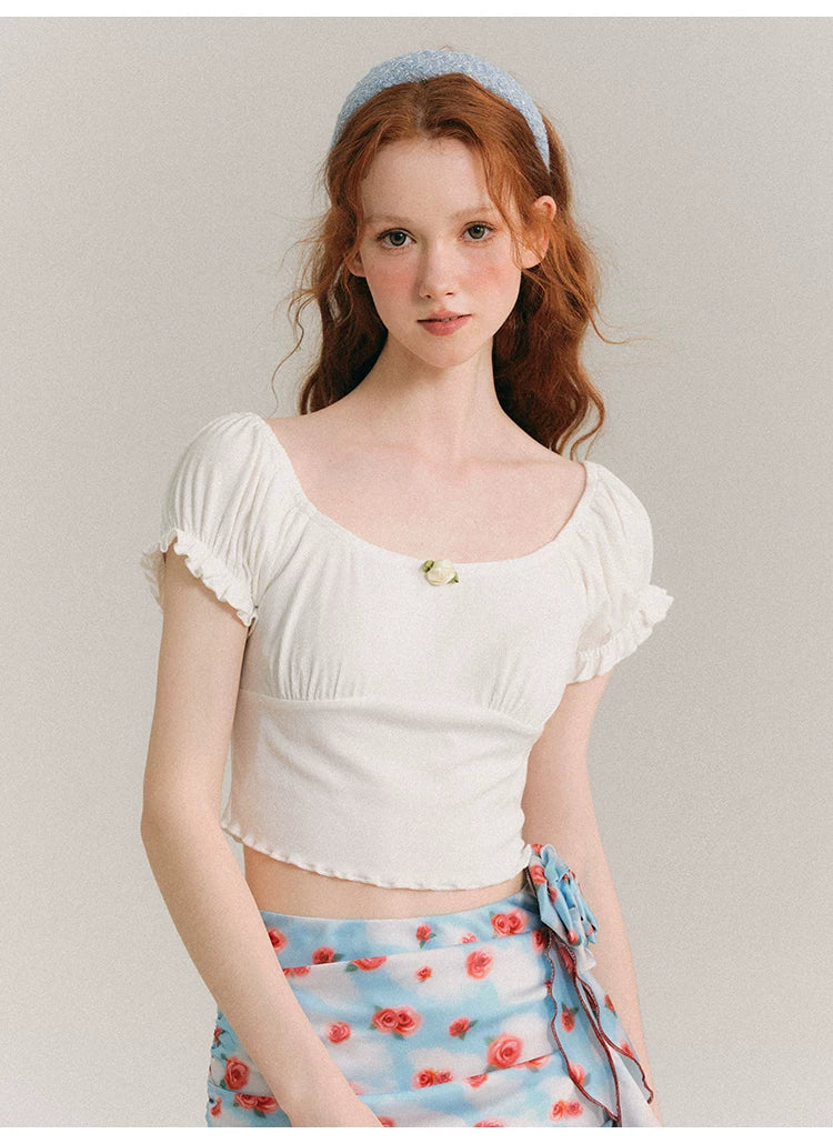Hand Painted Rose Floral Camisole & Short Skirt Setup