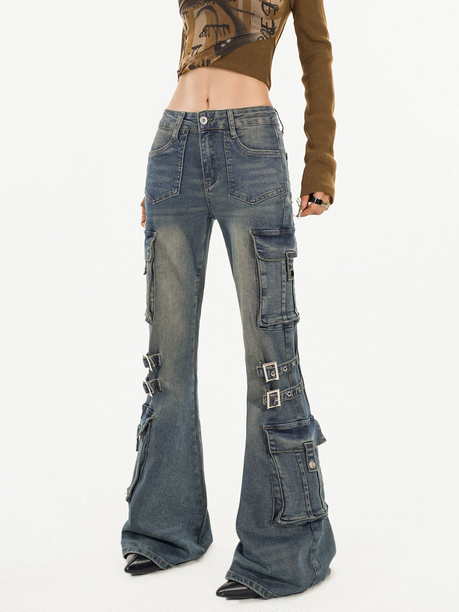Utility Heavy Craft Slimming Flare Cargo Denim Jeans