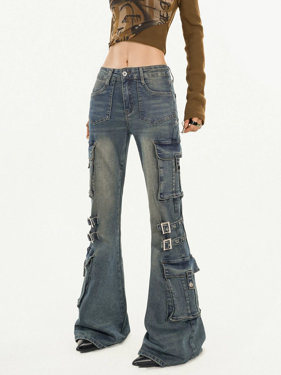 Utility Heavy Craft Slimming Flare Cargo Denim Jeans