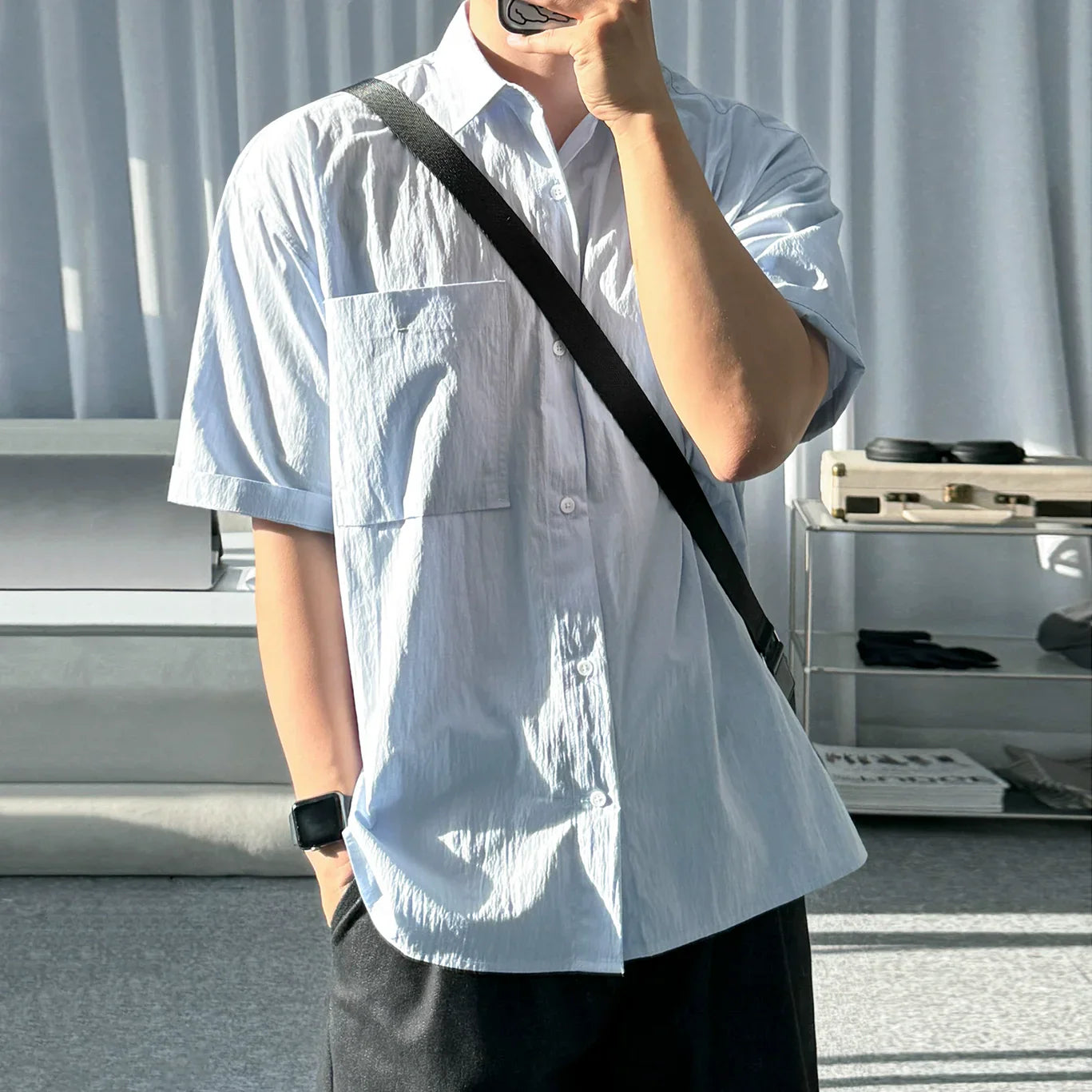 Solid Color Oversize Short Sleeve Shirt