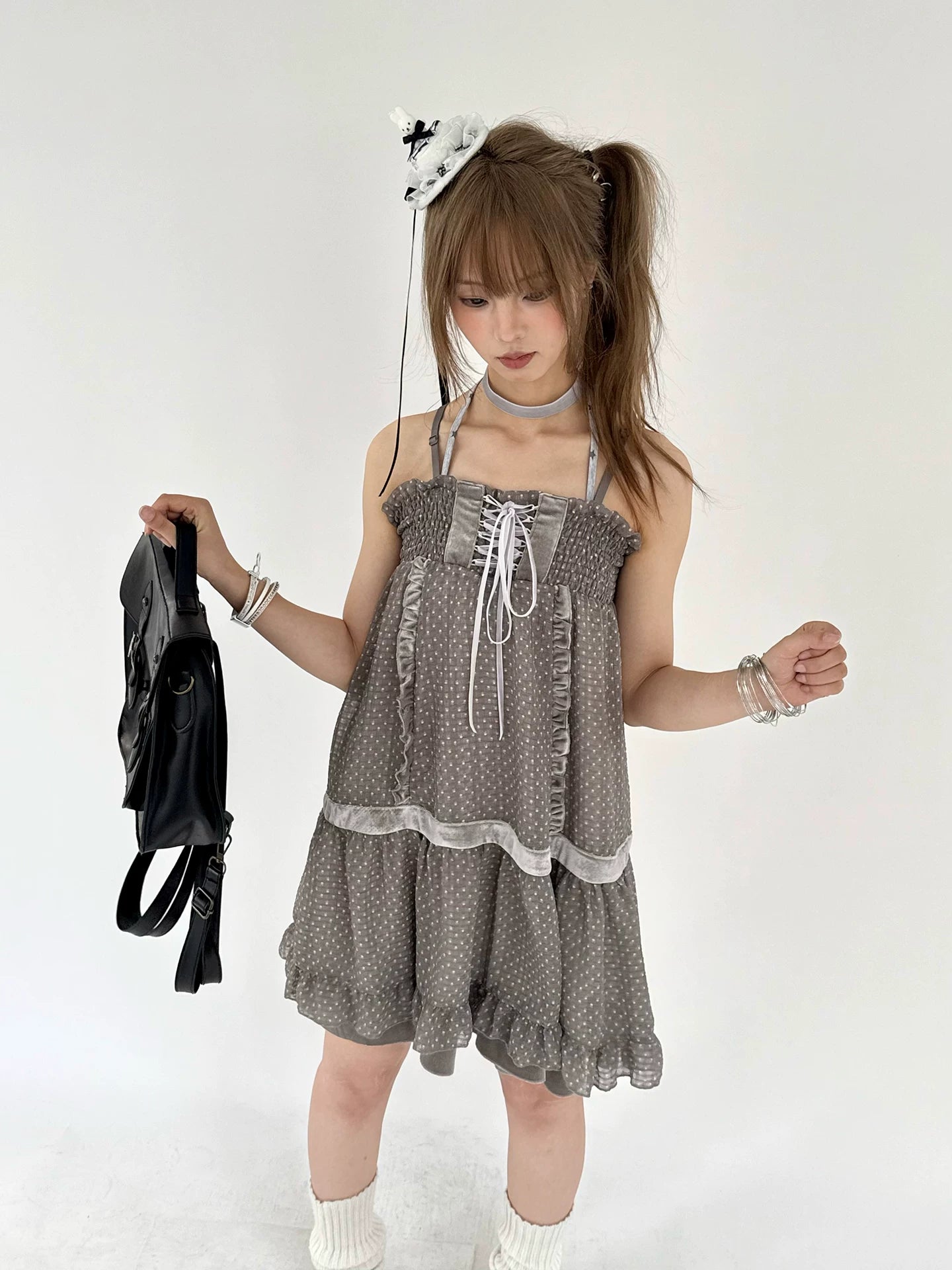 Polka Dot Patchwork Spaghetti Strap Dress