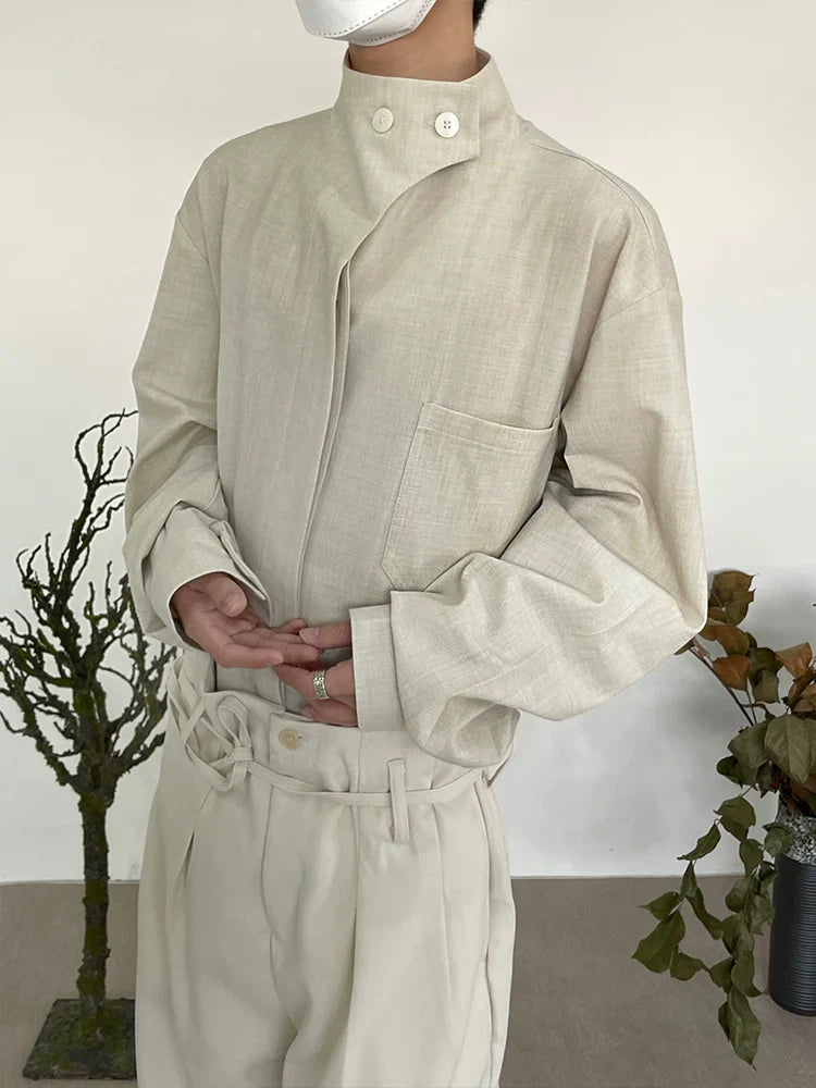 Minimalist French Standing-Collar Long Sleeve Shirt