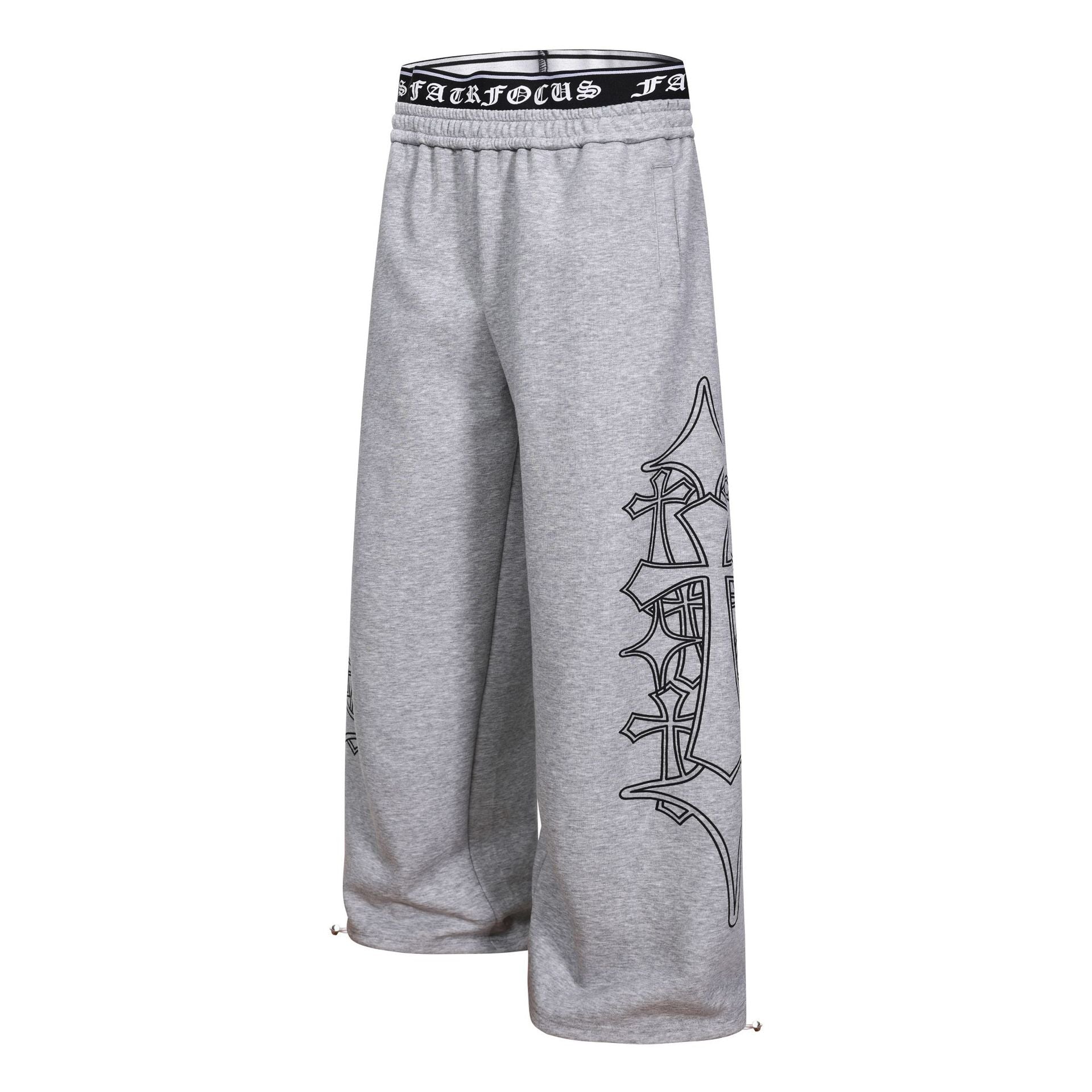 Letter Print Deconstruction Wide Leg Sweatpants