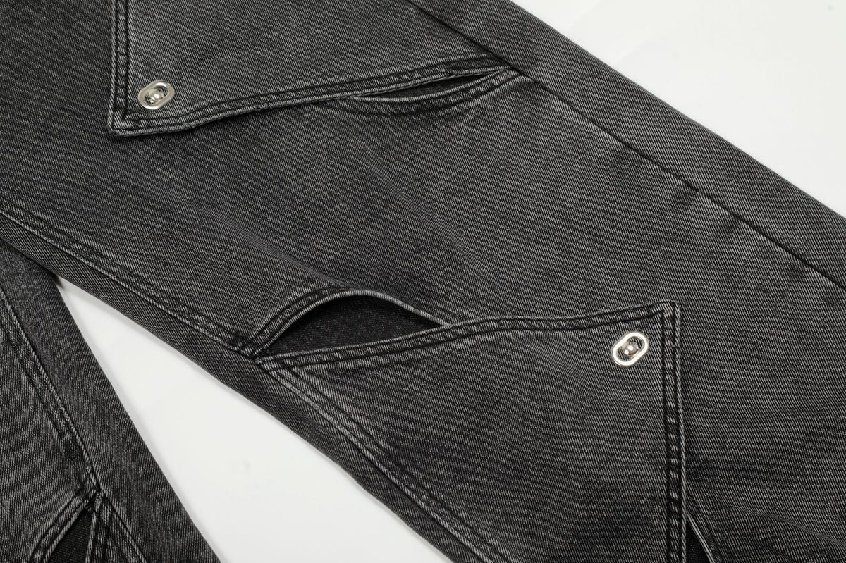 Washed Irregular Panel Wide Leg Denim Jeans