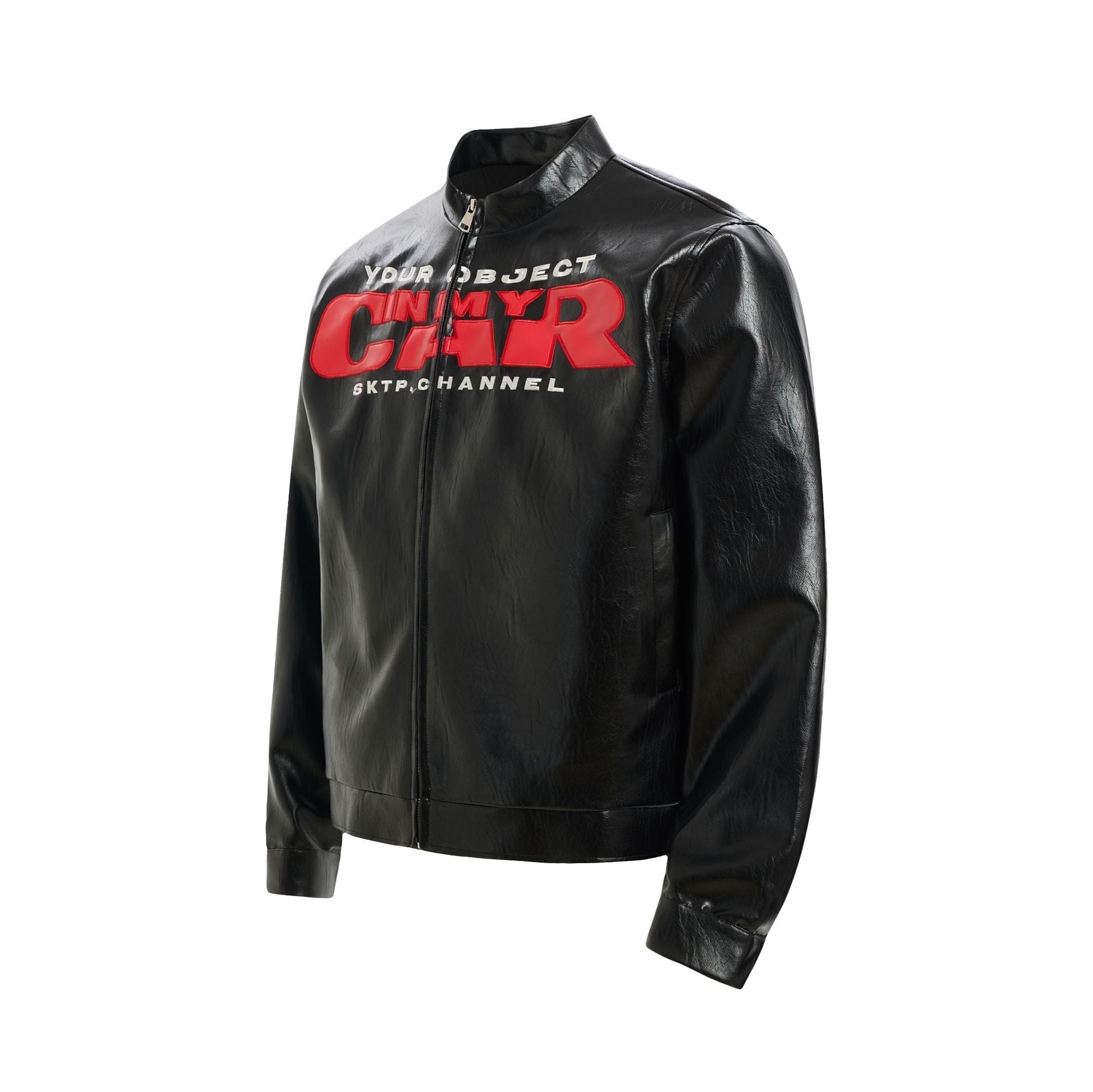 Deconstruction Letter Patch PU Leather Jacket