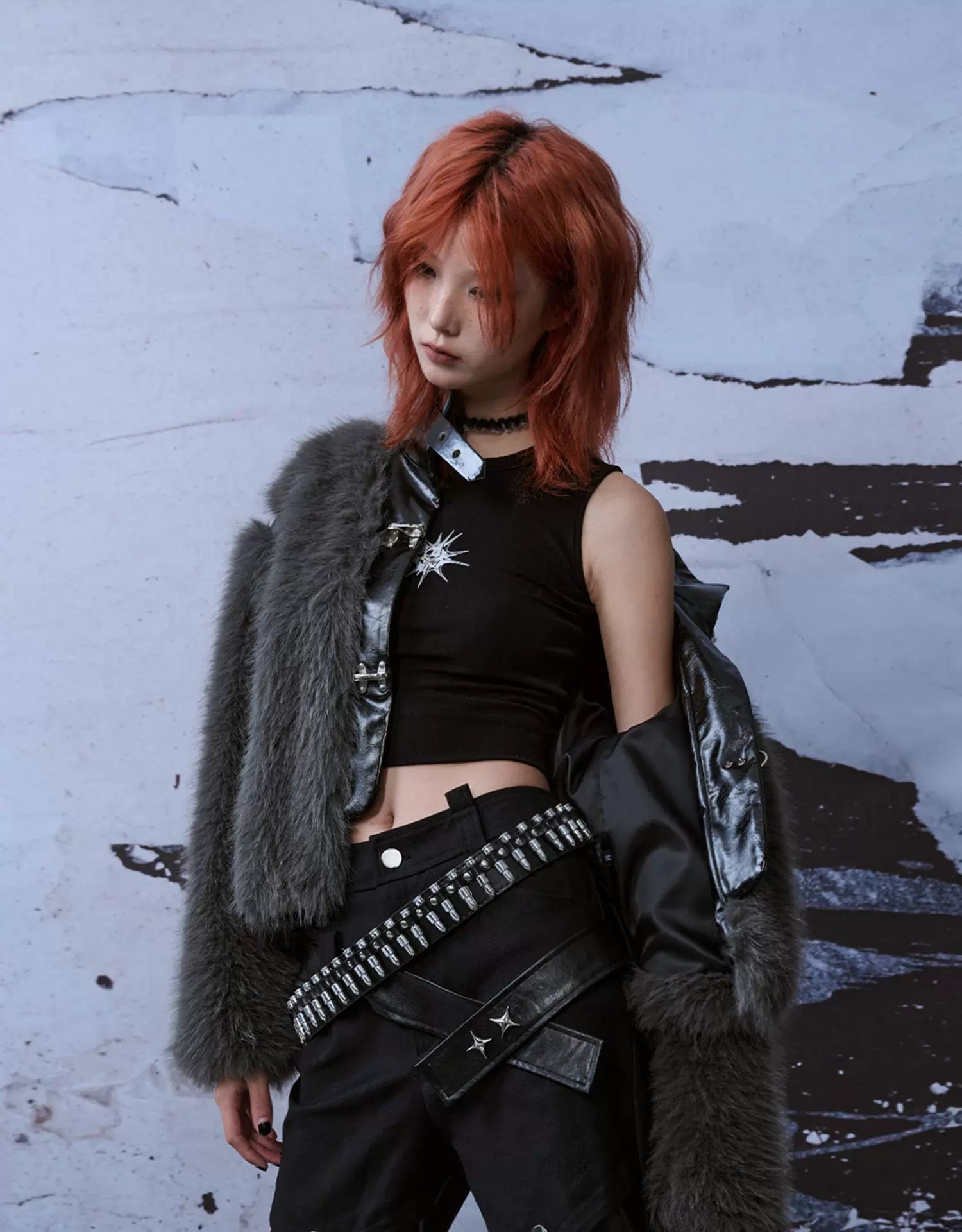 Patchwork Fuzzy Short Fur Jacket
