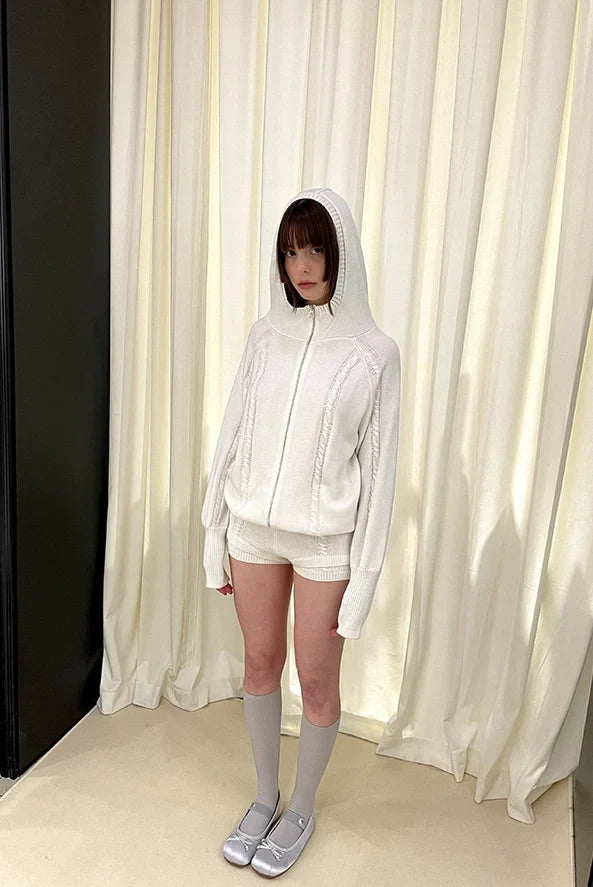 Zipper Knit Hoodie & Knit Shorts Setup