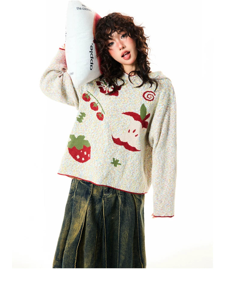 Fruit Pattern Knit Oversize Hoodie