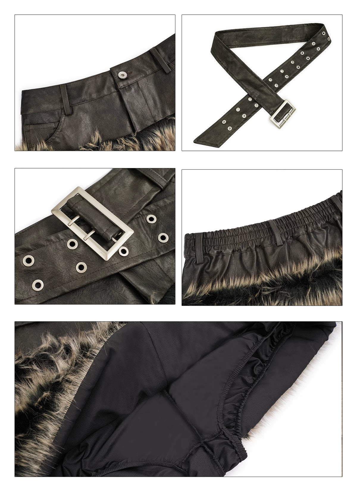Reversible Fake Fur PU Leather Jacket & Skirt Setup