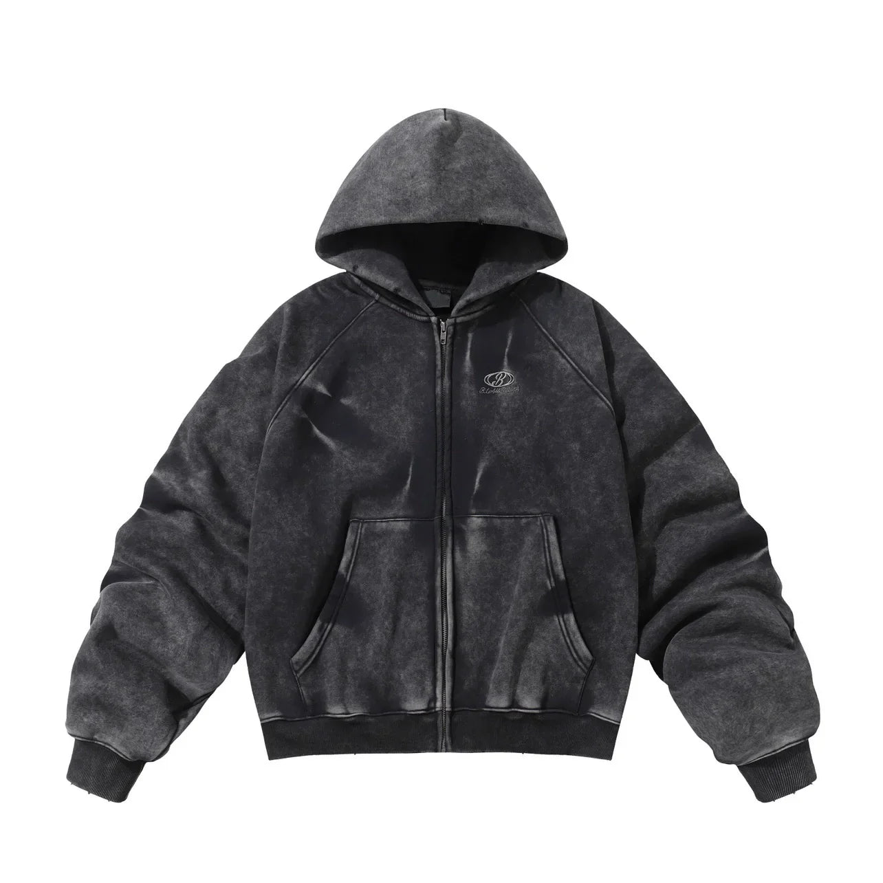 Sweat à capuche zippé, manches doublées en polaire froissée et délavée
