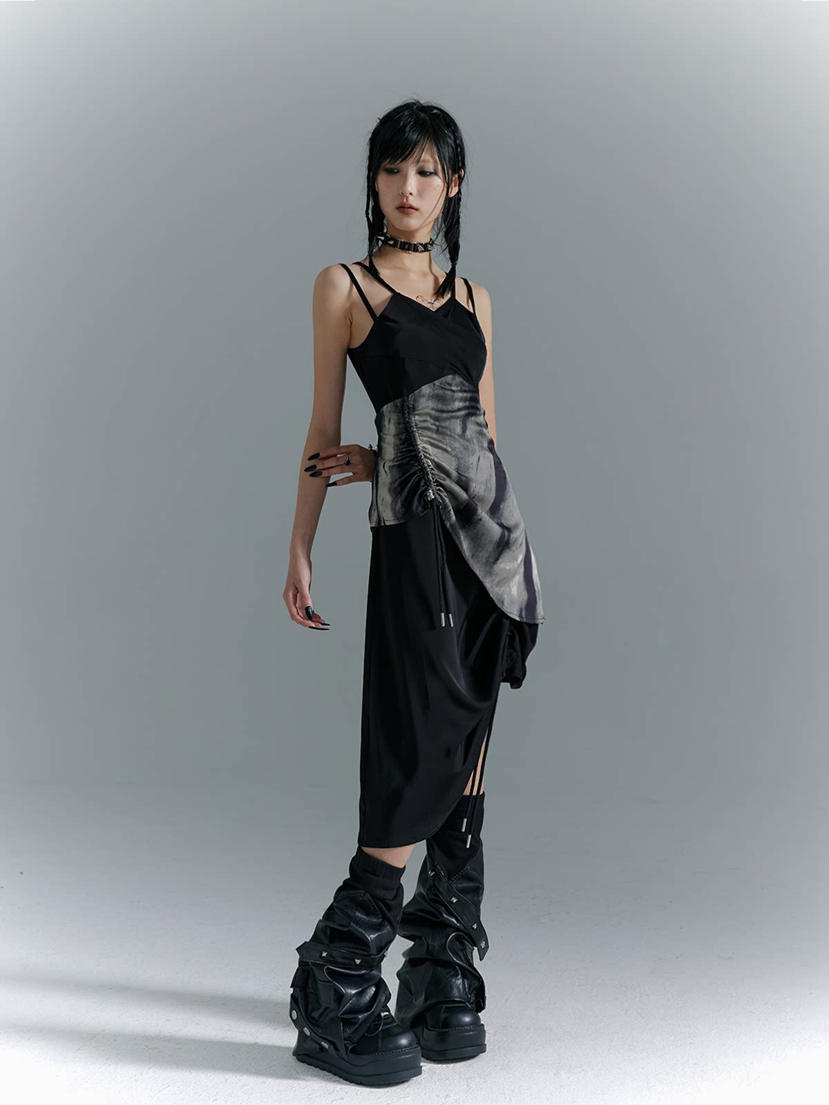 Drawstring Asymmetrical Hem Camisole Midi Dress