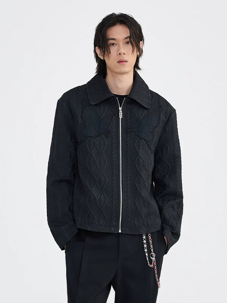Butterfly Embroidery Jacquard Zipper Jacket
