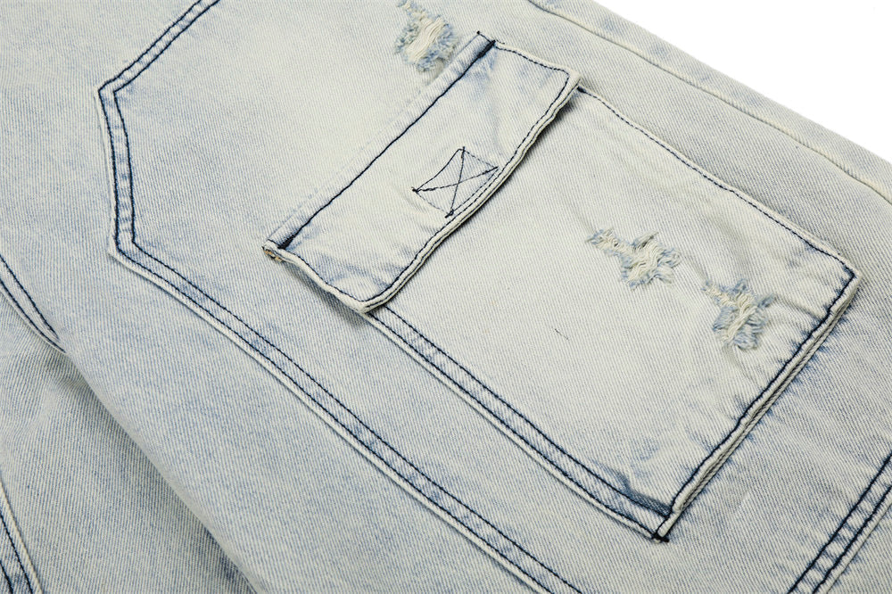 Acid-Washed Wide-Leg Cargo Shorts