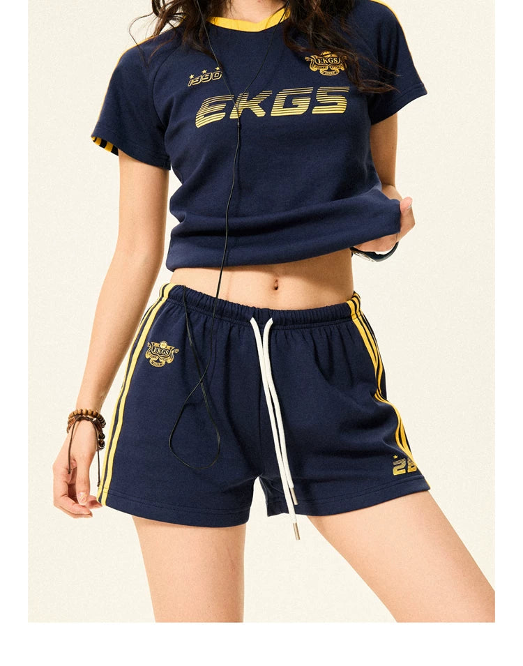 Stripe Letter Print Short Sleeve T-Shirt & Short Pants Setup