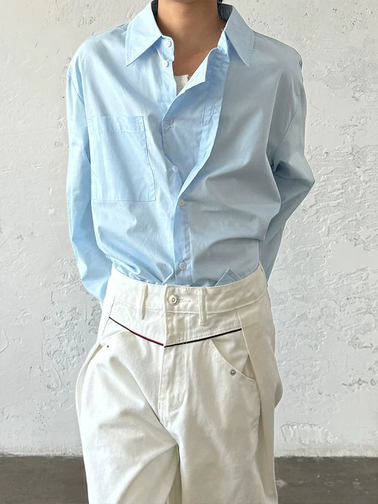 Minimalist Design Double Placket Layered Button Long Sleeve Shirt