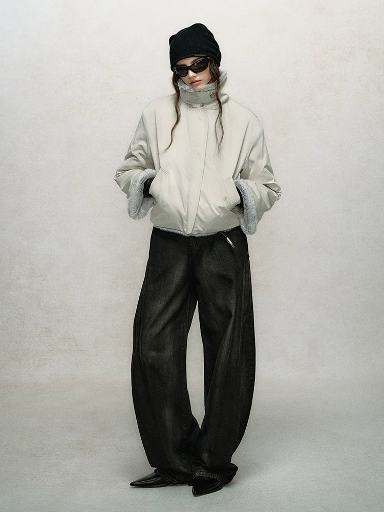 Reversible Short Fake Fur Zipper Jacket
