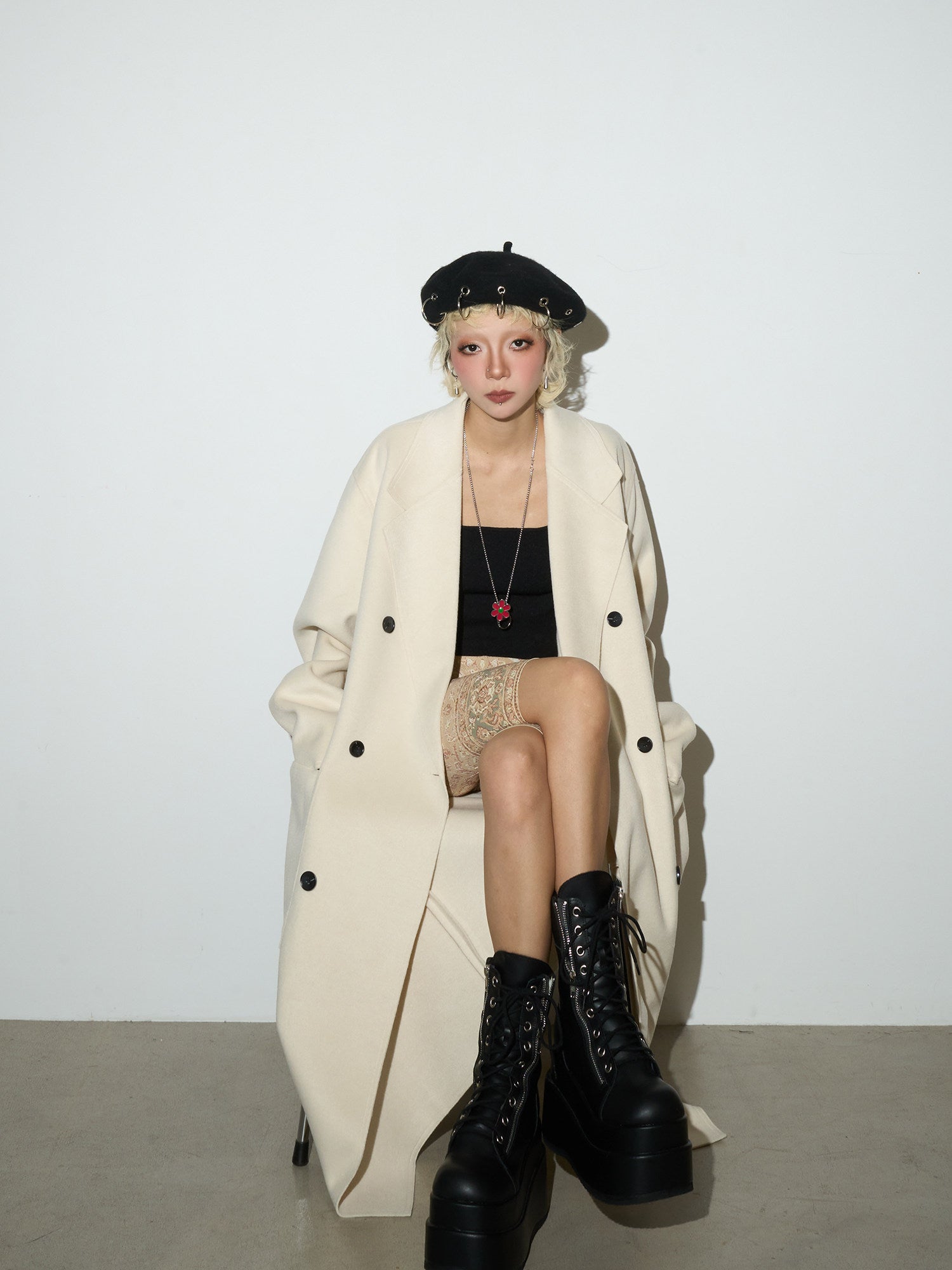 Double Breasted Belted Long Length Coat
