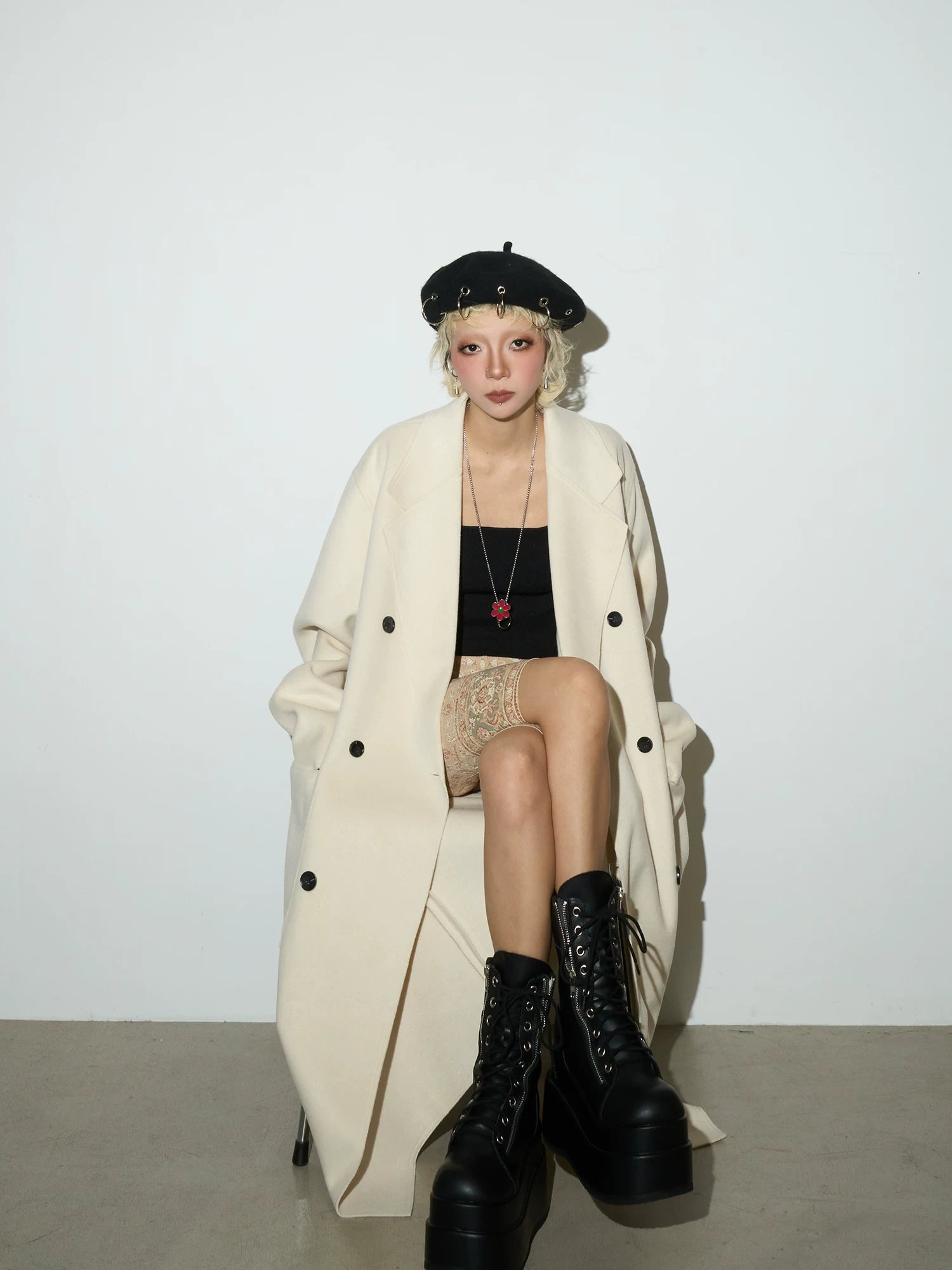 Double Breasted Belted Long Length Coat