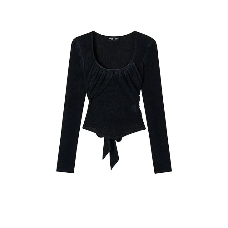 Big U-Neck Lace Long Sleeve T-Shirt