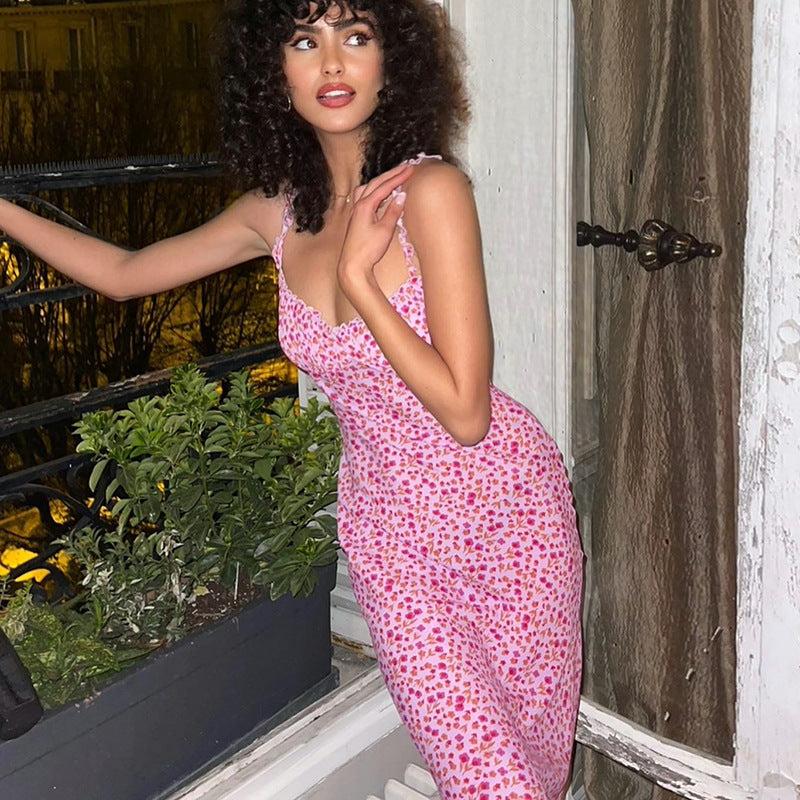 Pink Bohemian Floral Suspender Dress