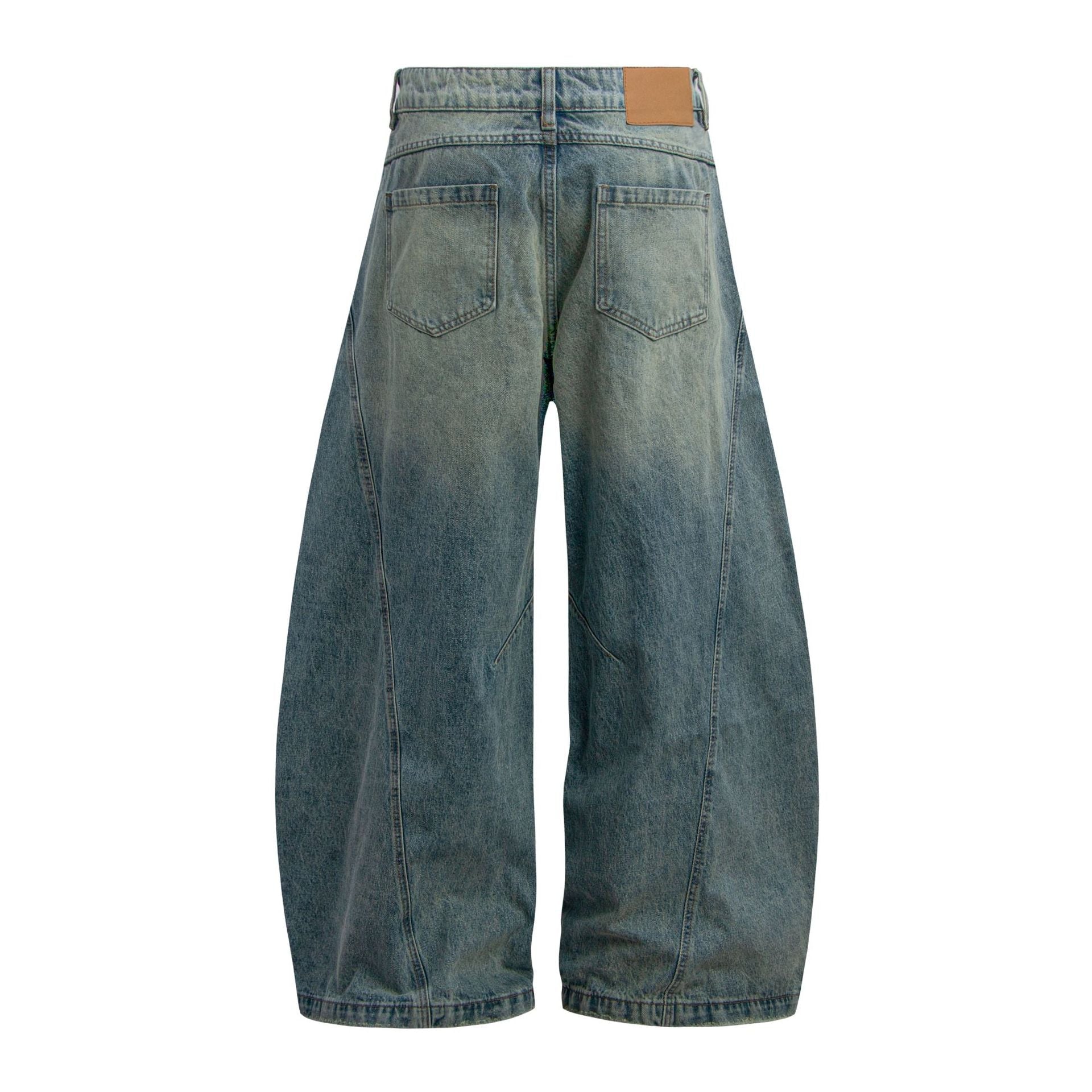 Washed Panel Design Wide Leg Denim Jeans