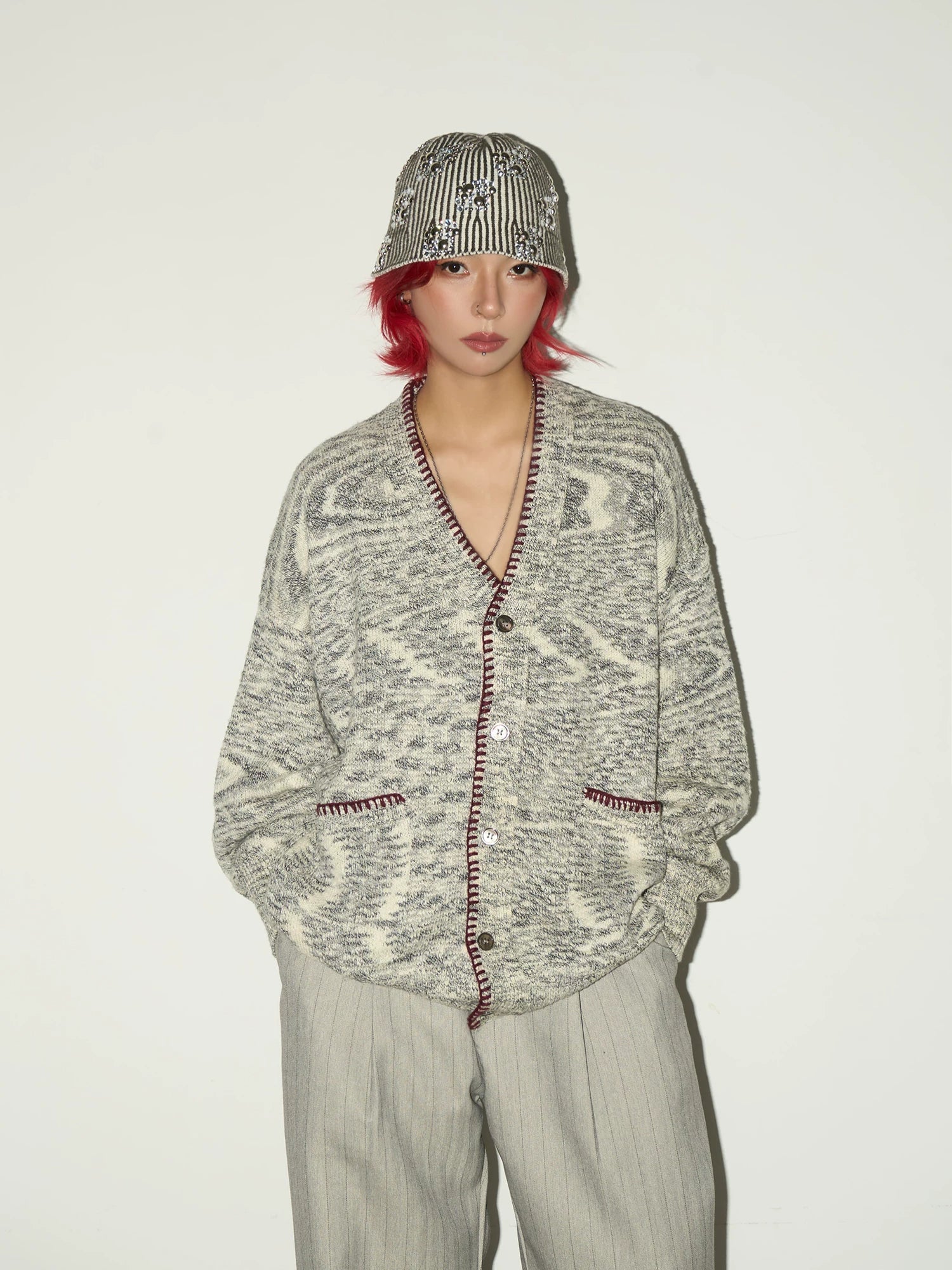 Melange Knit Pocket Button Cardigan