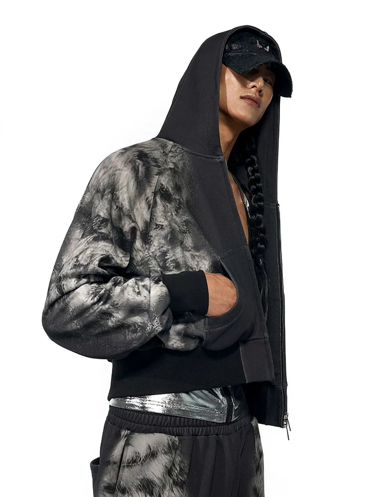 Leopard Print Short Hoodie & Sweatpants & Half Sweatpants Setup