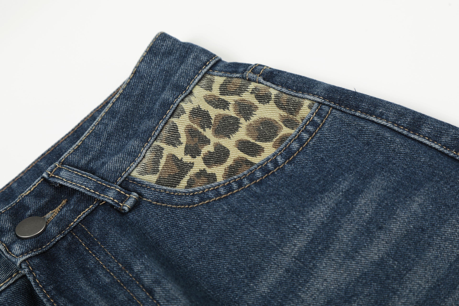 Leopard Print Cross Wide Leg Denim Jeans