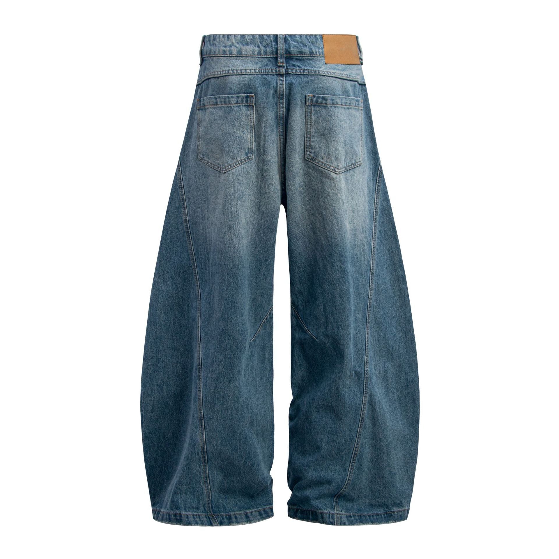 Washed Panel Design Wide Leg Denim Jeans