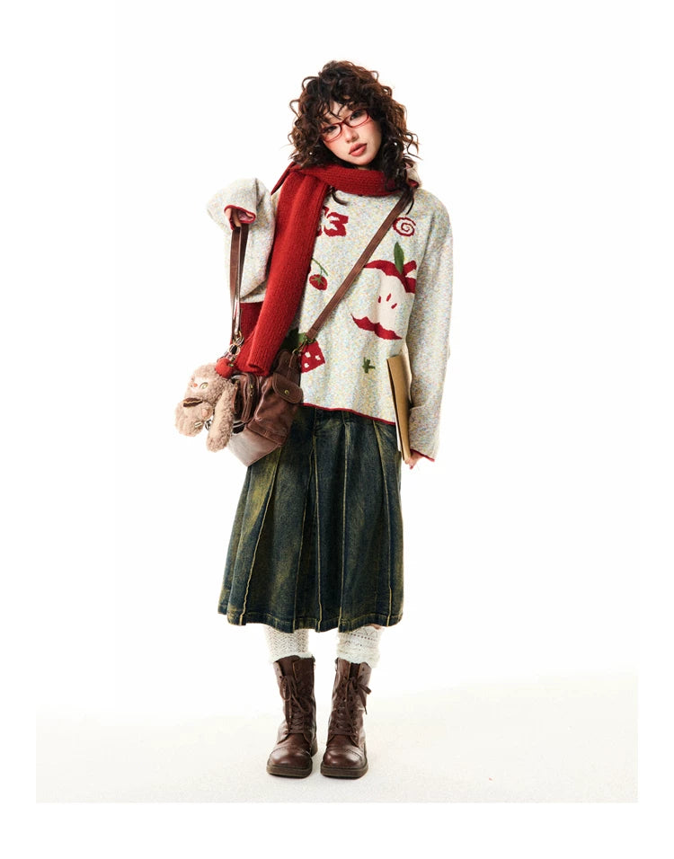 Fruit Pattern Knit Oversize Hoodie