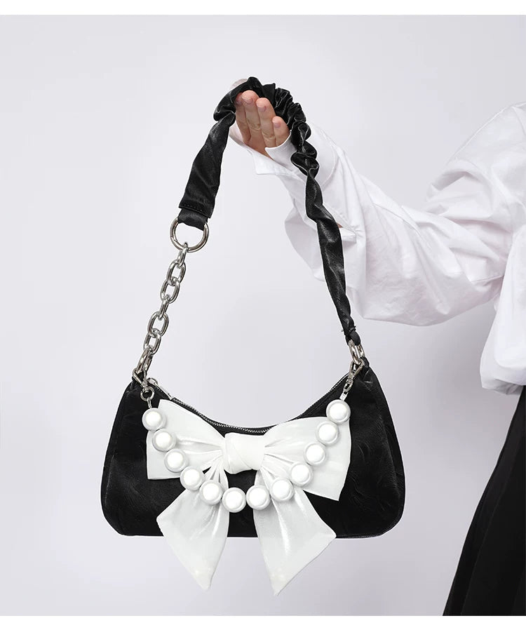 Contrast Color Bow Shoulder Bag