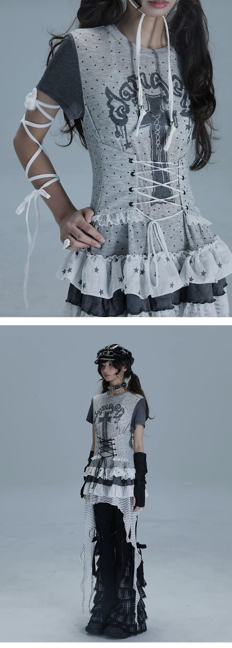 Asymmetric Ruffle Lace Dress