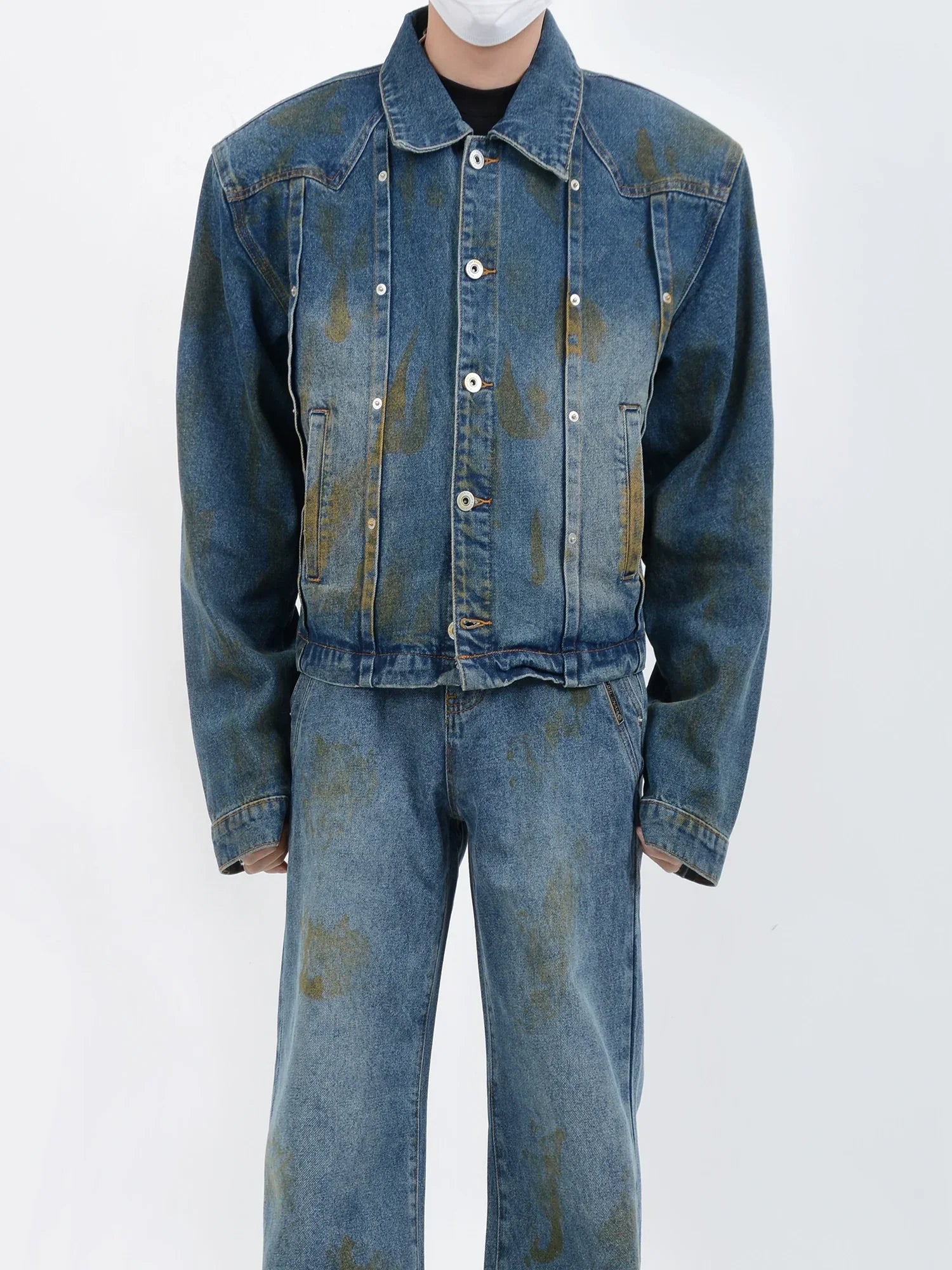 Wash Denim Jacket & Wide Leg Straight Denim Jeans Setup