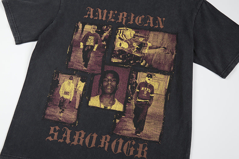 Washed Portrait Print Short Sleeve T-Shirt