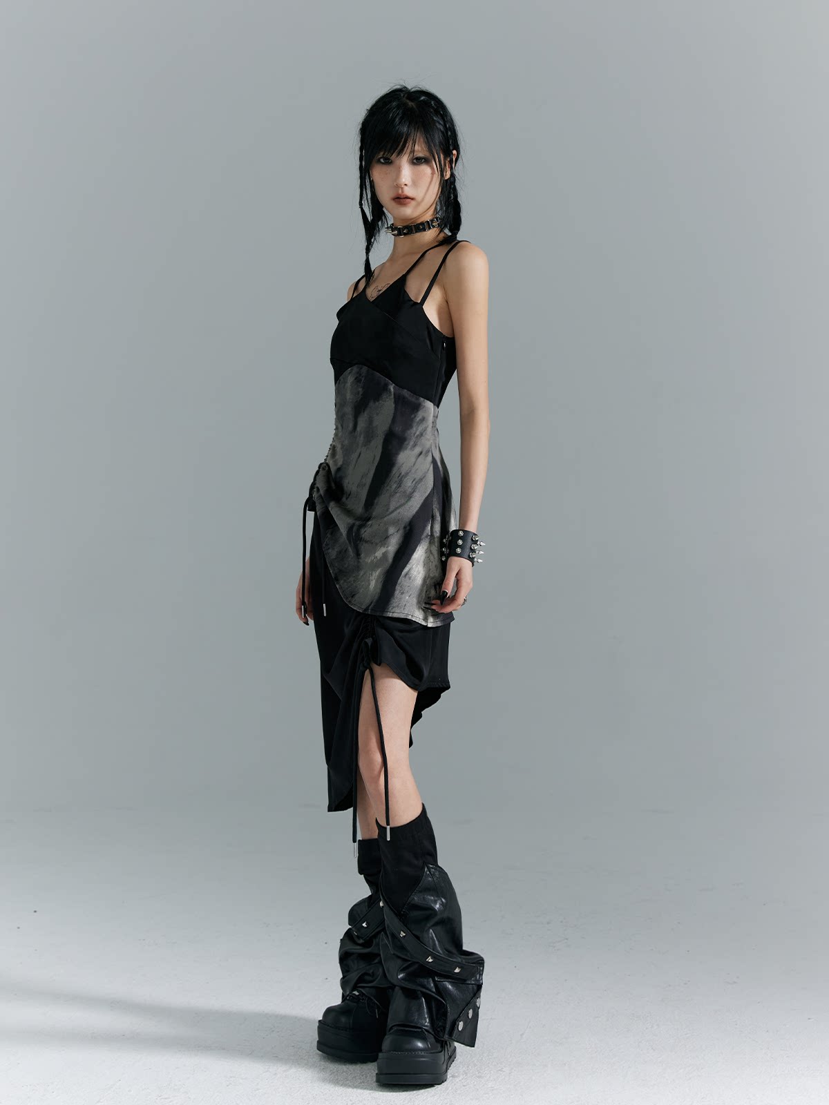 Drawstring Asymmetrical Hem Camisole Midi Dress