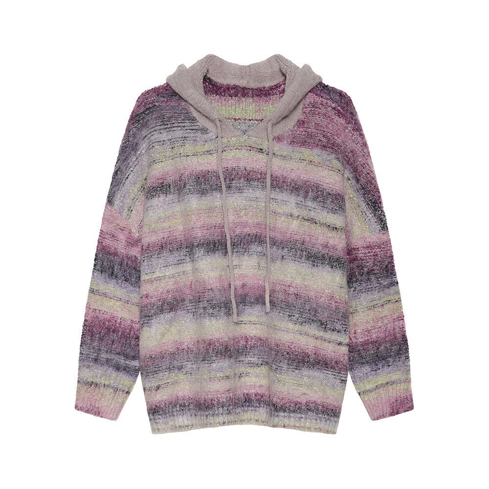 Retro Gradient Soft Hooded Sweater